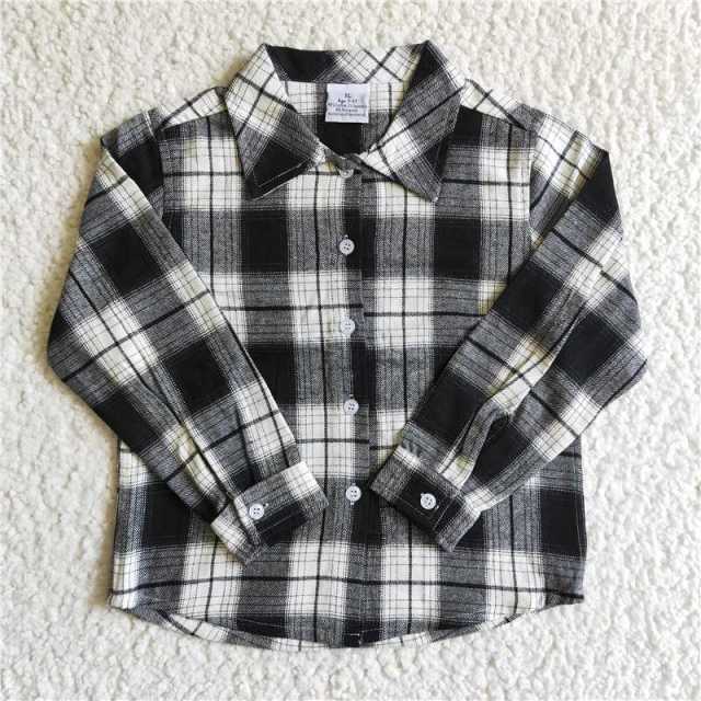 BT0060 Boys Black And White Grid Long Sleeve Shirt