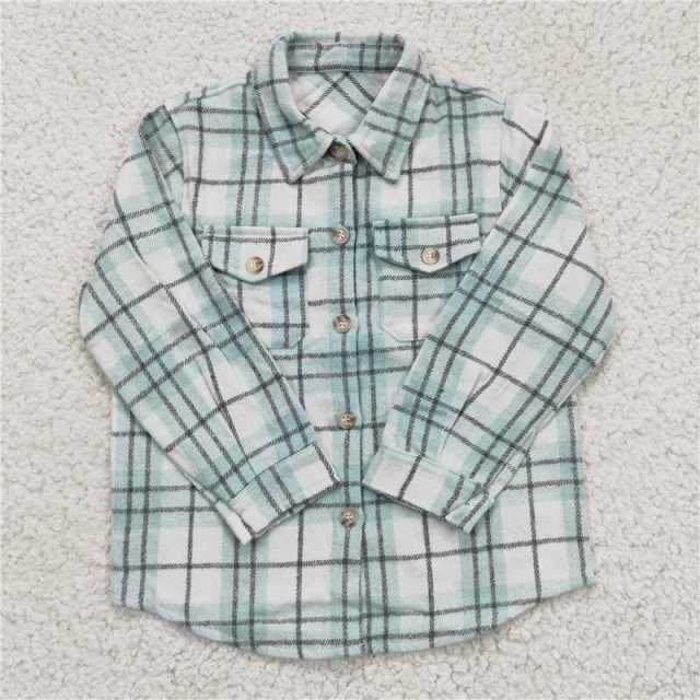 BT0169 Boys Blue White Stripe Grid Long Sleeve Shirt