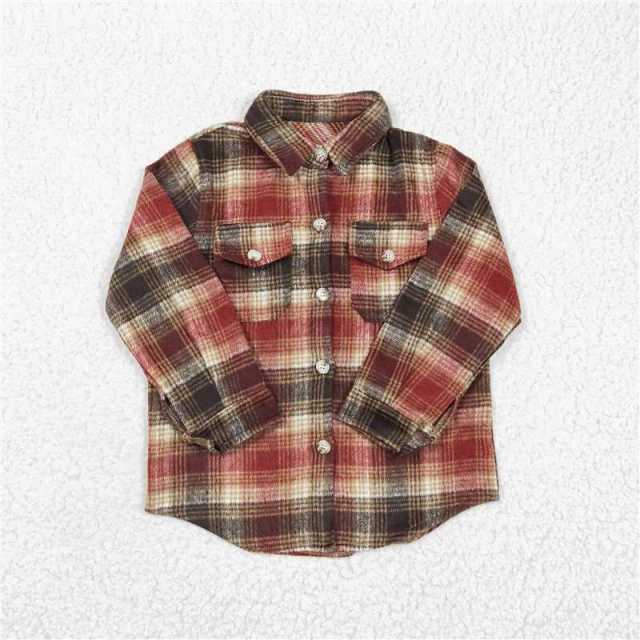 BT0191 Boys Red Brown Grid Long Sleeve Shirt