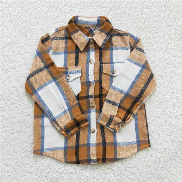 BT0189 Boys Khaki Stripe Grid Long Sleeve Shirt