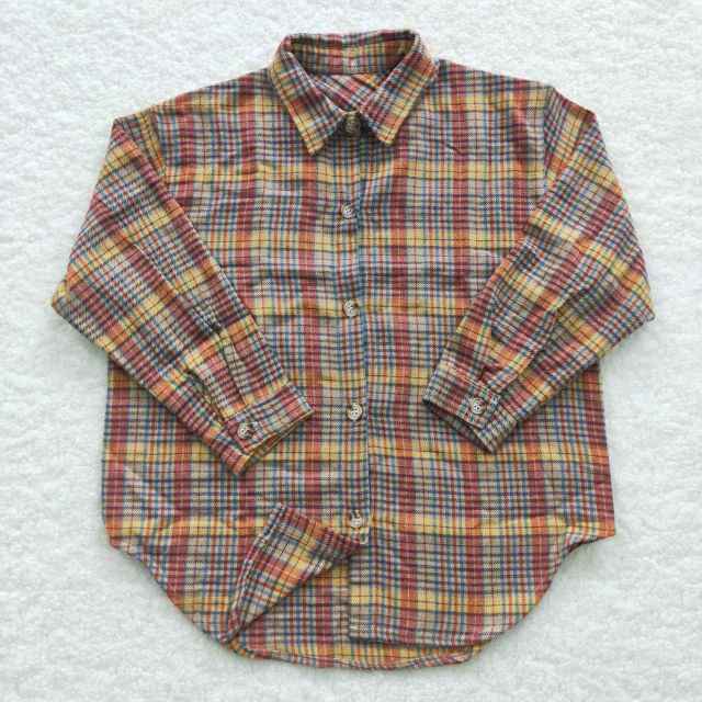 BT0241 Boys Red And Yellow Grid Long Sleeve Shirt