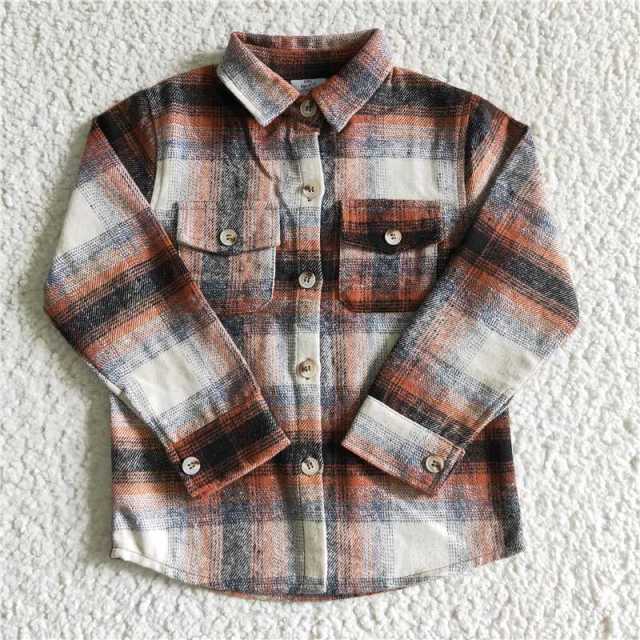 BT0116 Boys Orange Stripe Grid Long Sleeve Shirt