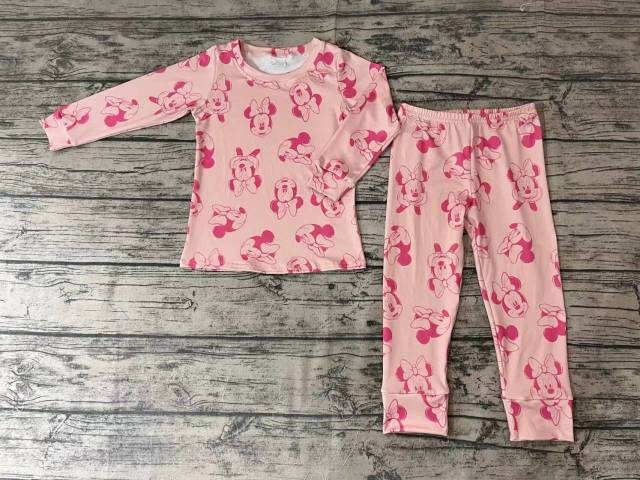 Pre-order girls summer clothes mickey pink long sleeve pants pajamas set
