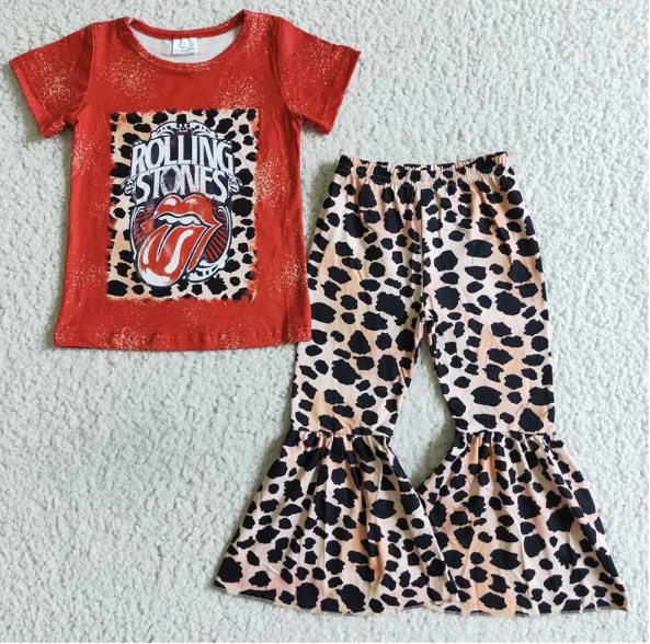 B0-1 Tongue Short Sleeve Leopard Flared Pants