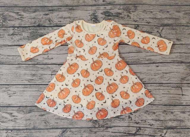 Pre-order girls summer clothes halloween pumpkin orange long sleeve dresses