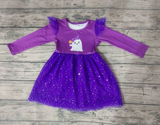 Pre-order girls summer clothes halloween purple long sleeve dresses