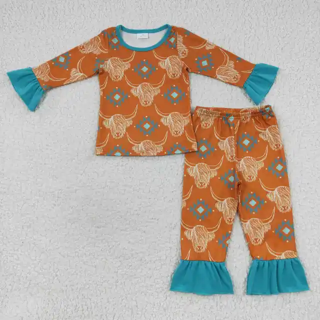 GLP0511 Alpine Bull Head Orange Green Lace Long Sleeve Pant Set