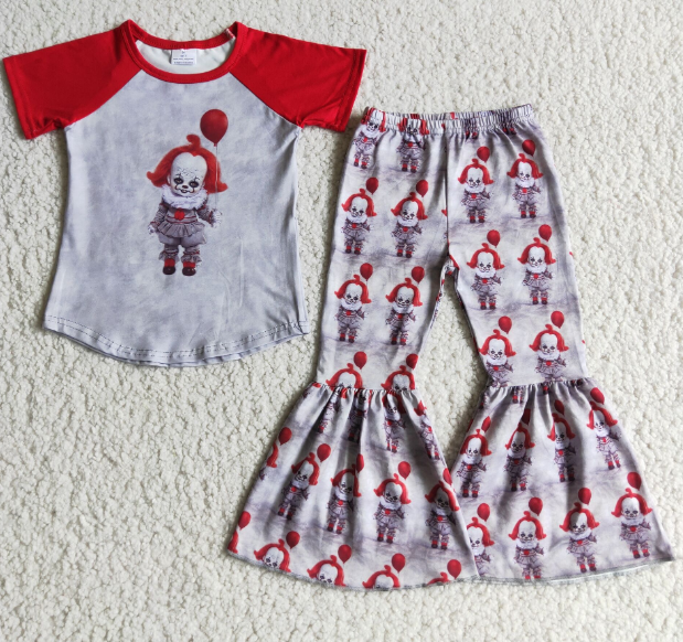 D3-14 Halloween Red Balloon Gray Flared Pants Set