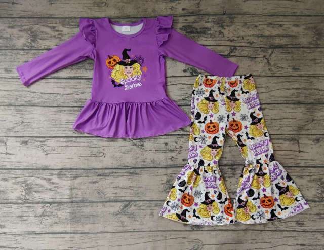 Pre-order girls summer clothes halloween pumpkin purple long sleeve pants set