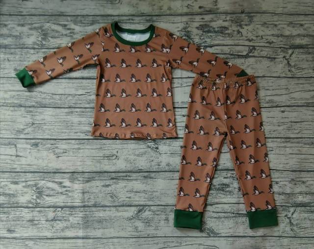 Pre-order boys summer clothes green ducks long sleeve pants pajamas set