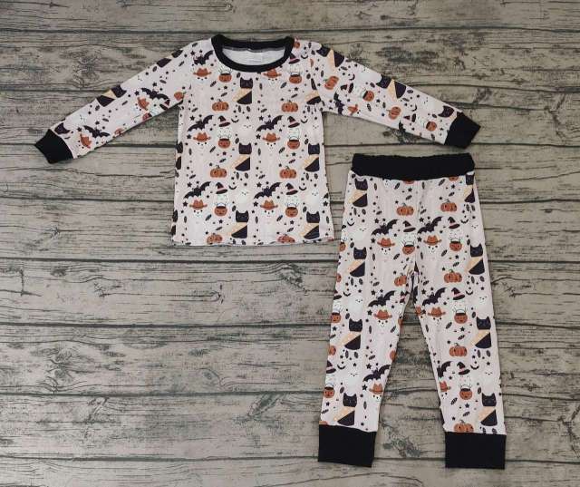 Pre-order boys summer clothes halloween pumpkin long sleeve pants pajamas set