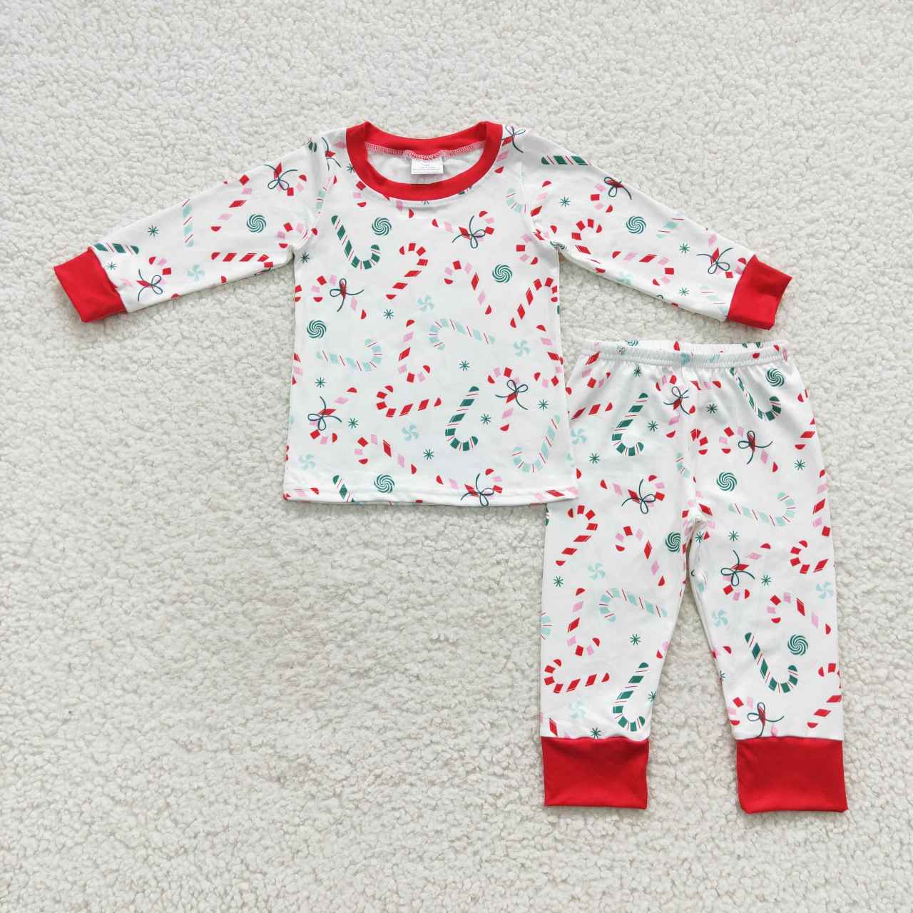 BLP0253 Boys Christmas Candy Cane Red Lace Long Sleeve Pant suit