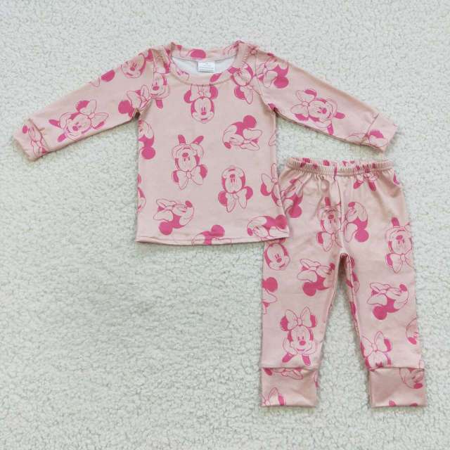 GLP0586 Girls Cartoon pink Minnie long-sleeved pants suit