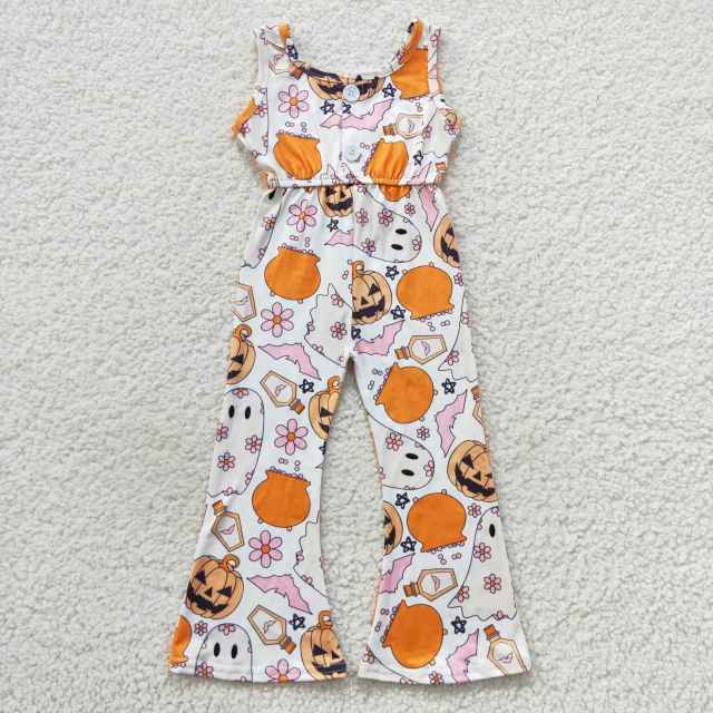 SR0410 Girls Halloween Ghost Blossom Bat Pumpkin White Onesie