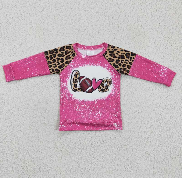 GT0082 Girls LOVE rugby leopard print rose red long-sleeved top