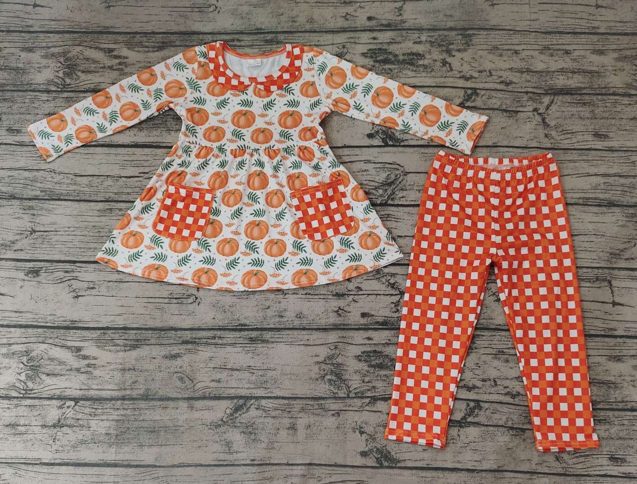 Pre-order girls summer clothes halloween pumpkin long sleeve pants set