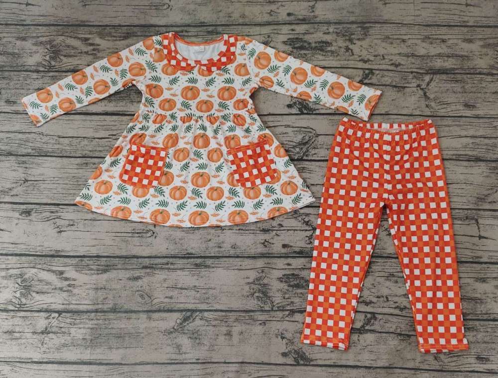 Pre-order girls summer clothes halloween pumpkin long sleeve pants set