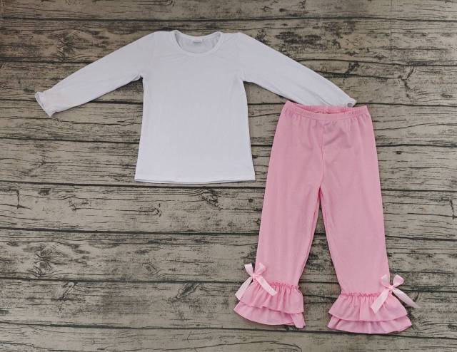 Pre-order girls summer clothes white long sleeve pants set