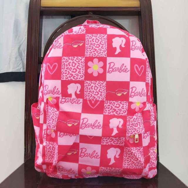 BA0113 barbie pink plaid leopard backpack
