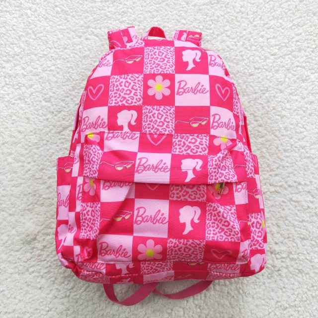 BA0113 barbie pink plaid leopard backpack