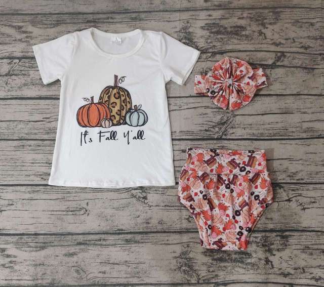 Pre-order girls summer clothes halloween pumpkin short sleeve briefs set