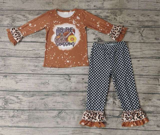 Pre-order girls summer clothes halloween pumpkin leopard brown long sleeve pants set