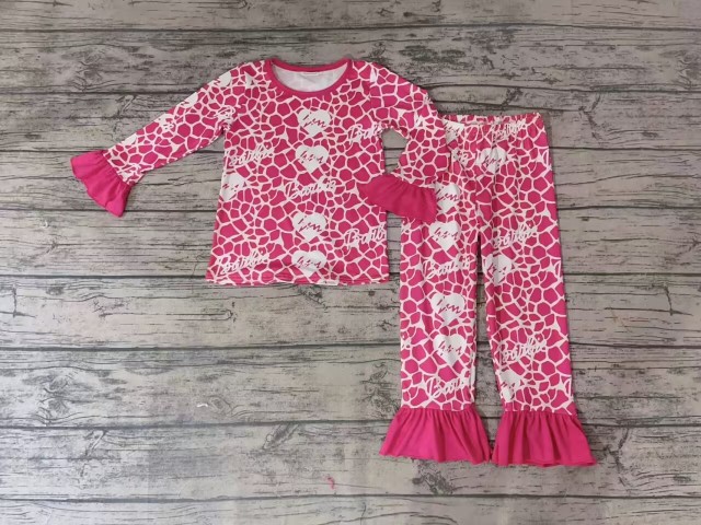 Pre-order girls summer clothes rose red leopard long sleeve pants set