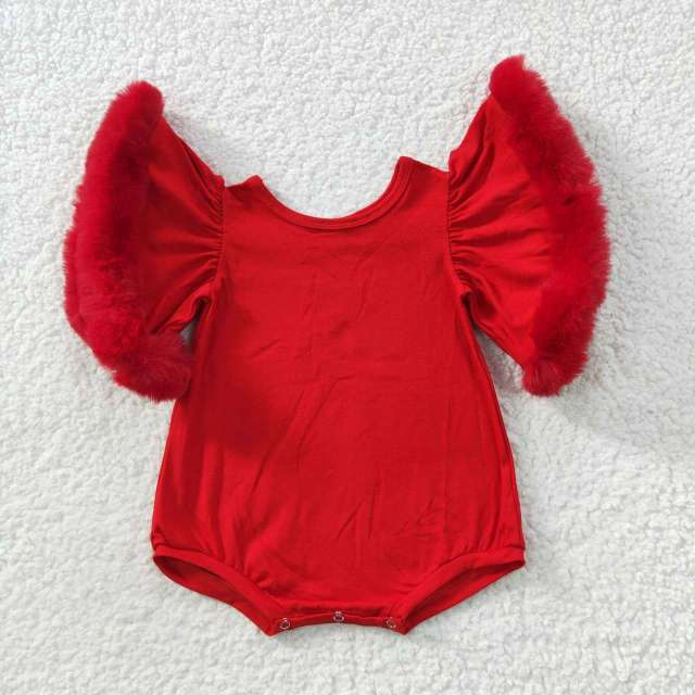 SR0412 Red Fleece Lace Bell Sleeve Short Sleeve Jumpsuit