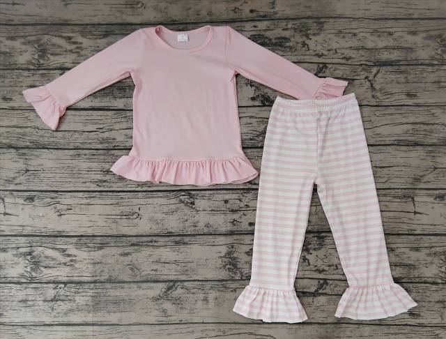 pre order summer boutique clothes girls light pink long sleeve stripe pants set