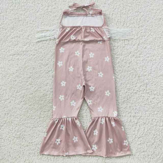 SR0424 Girls Floral Tassel Halter Pink Bodysuit