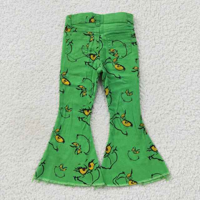 P0230 cartoon grinch smiley green denim jeans pants