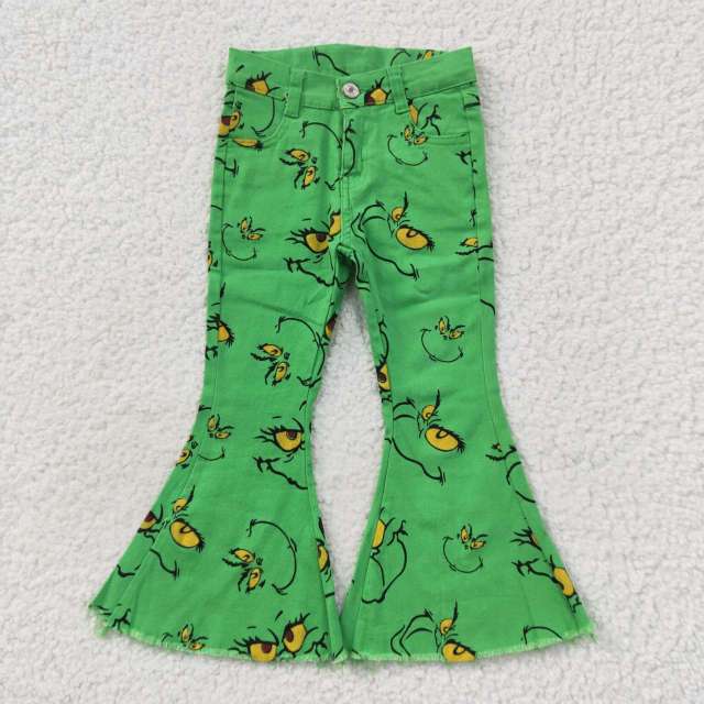 P0230 cartoon grinch smiley green denim jeans pants