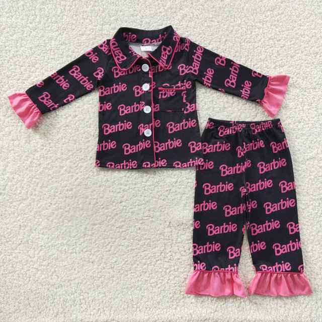 GLP0654 Girls Barbie letter rose red lace black long sleeves pants suit