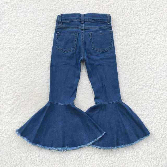 P0133 Blue Distressed Denim Flared Jeans Pants