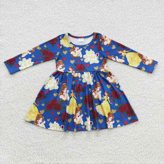 GLD0228 tale rose love cartoon princess blue long sleeve Dress