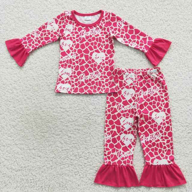 GLP0653 Girls Heartbeat Rose Red Leopard Lace Long Sleeves Pants Suit