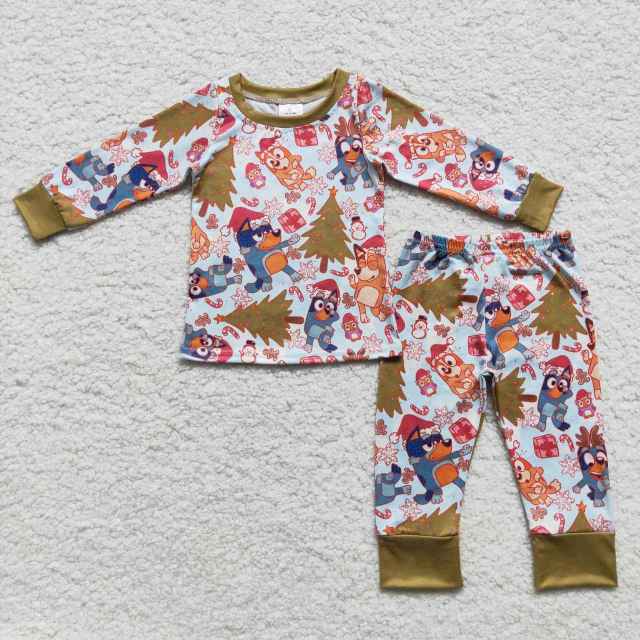 BLP0258 Boys Christmas Bluey Green Long Sleeve Pants Suit