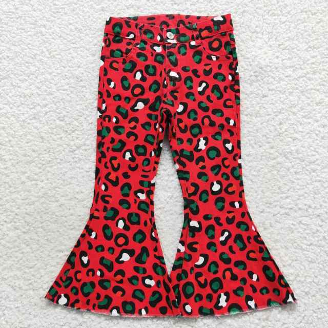 P0229 Red and Green Leopard Denim Pants