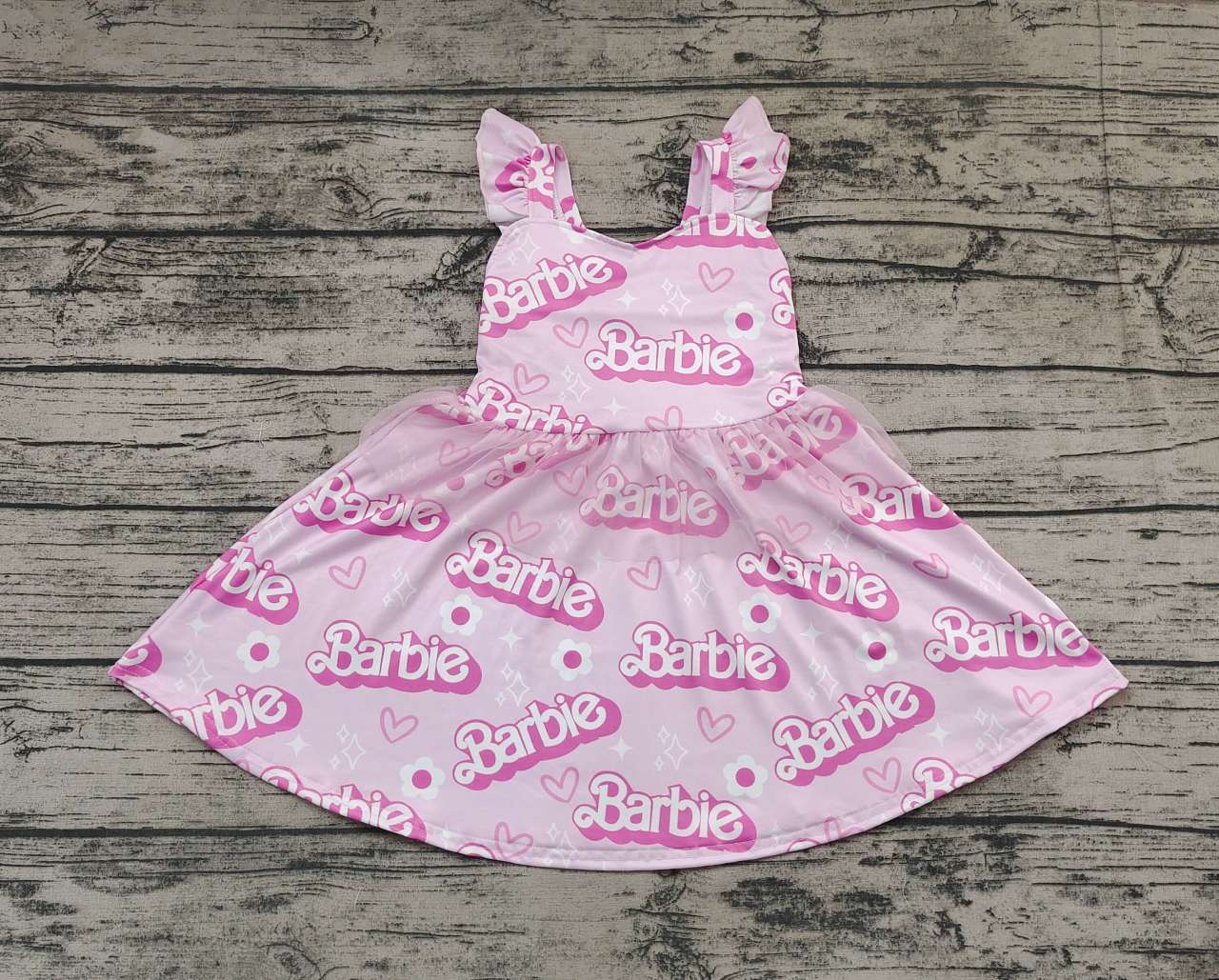 Pre-order girls summer clothes pink flying long sleeve dresses