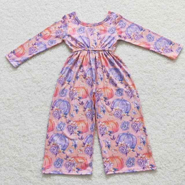 LR0382 Flower Pumpkin Purple Pink Long Sleeve Bodysuit