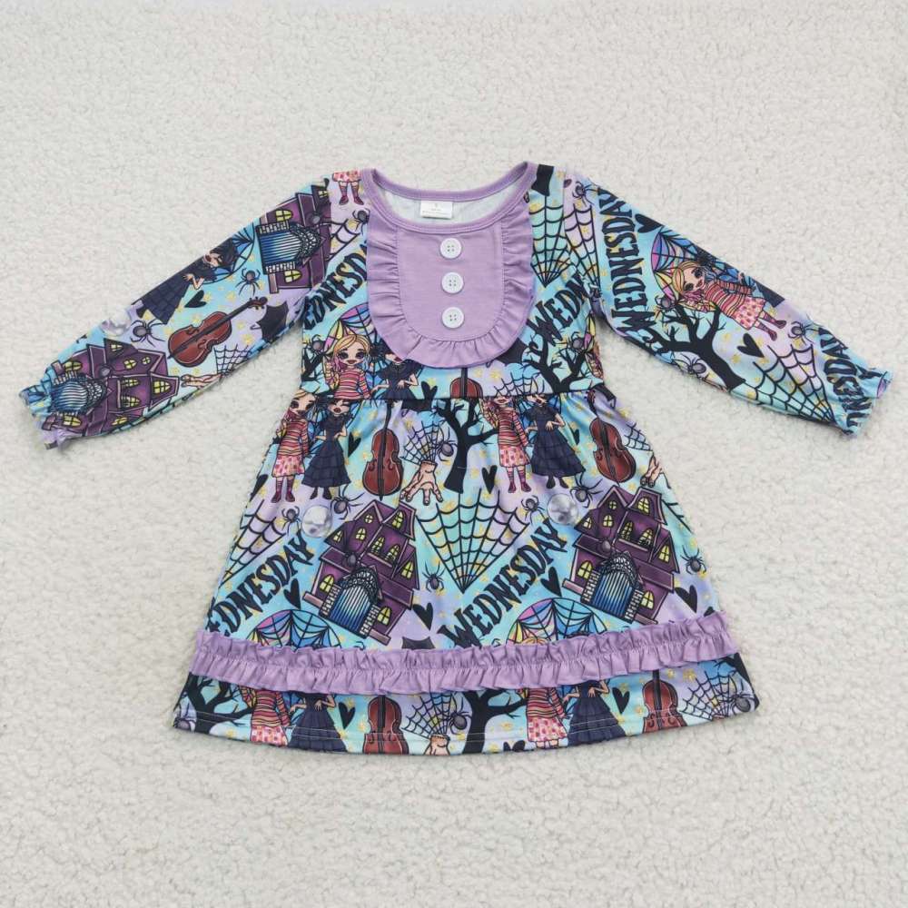 GLD0329 Wednesday Purple Lace Long Sleeve Dress