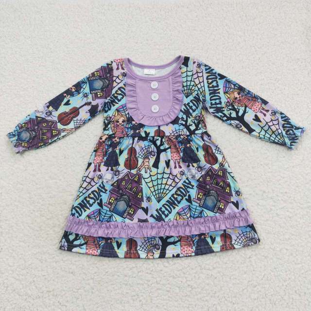 GLD0329 Wednesday Purple Lace Long Sleeve Dress