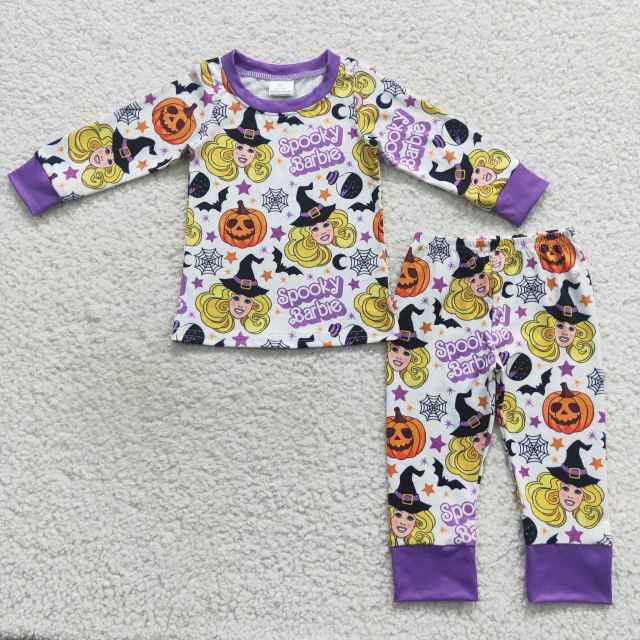 GLP0661 spooky barbie pumpkin purple and white long sleeves Pants Suit