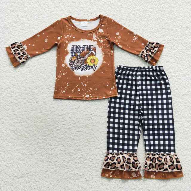 GLP0706 tis the season leopard pumpkin rugby brown long-sleeved plaid Pants Suit