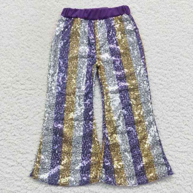 P0276 Purple Gold and White Stripe Sequins pants