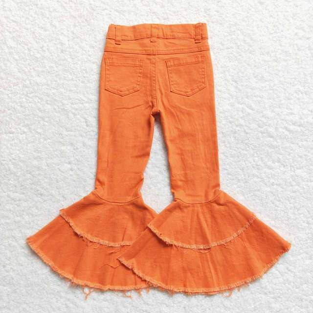 P0271 Destroyed Orange Double Flare Denim Jeans Pants