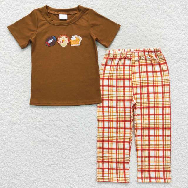 BSPO0143 Rugby embroidered turkey pie red short sleeves Pants Suit