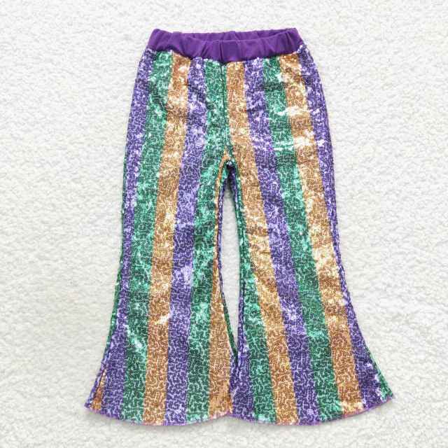 P0277 Purple Green Gold Stripe Sequined pants