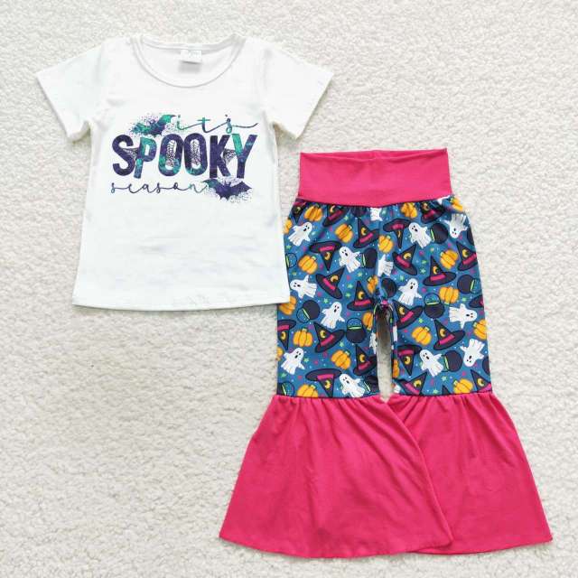 GSPO0800 spooky alphabet white short sleeve spooky pumpkin hat Pants Suit