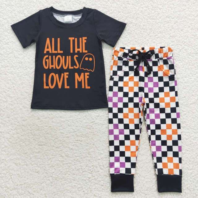 BSPO0160 all the ghouls love me letter ghost black short-sleeved plaid Long Pants Suit